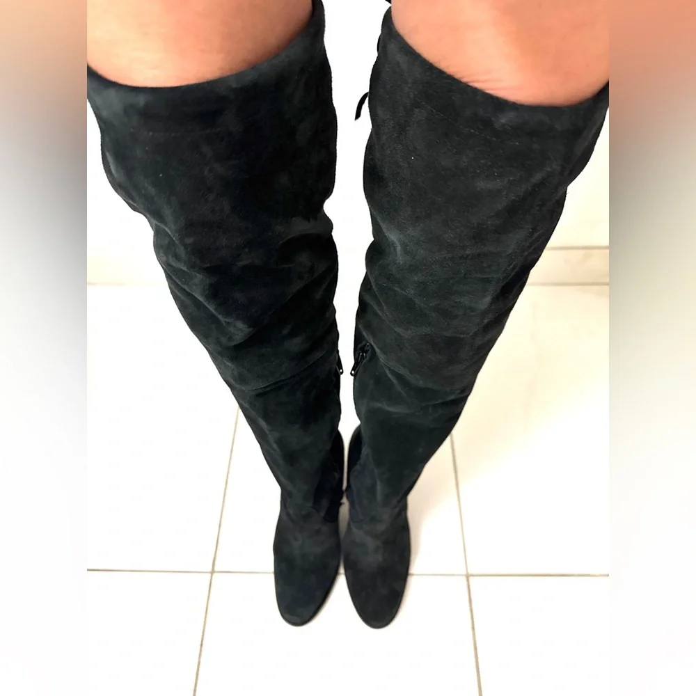 Womens Black Real Suede Knee High Heel Boots - Size 7.5 / 38.5 - Picture 4 of 11